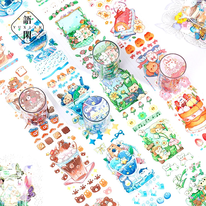 

1 Roll Cat Peach Dessert House Series PET Special Oil Tape Creative Cartoon Cute Hand Account Decorative Paste