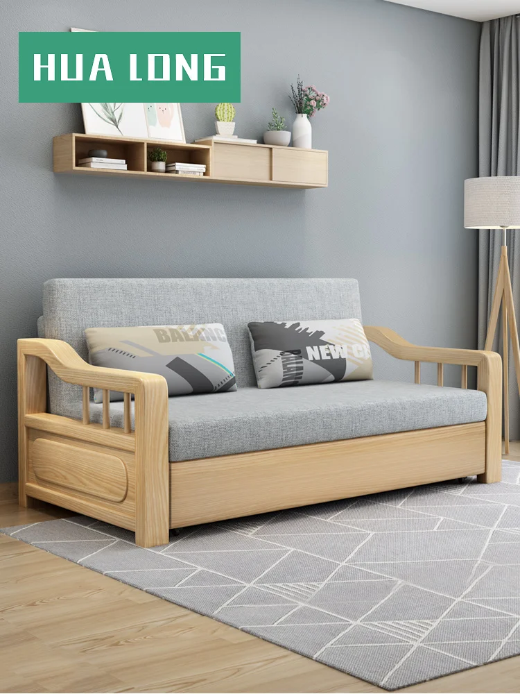 

Folding single sofa bed living room multi-functional dual-purpose 2024 new solid wood sofa bed small apartment Internet celebrit