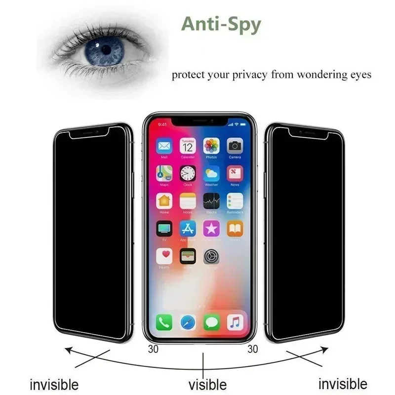 Protector de pantalla privado de vidrio templado antiespía con borde negro de cubierta completa de 3 uds para iPhone 15 14 13 12 11 16 Pro MAX XS Max 7 8 Plus