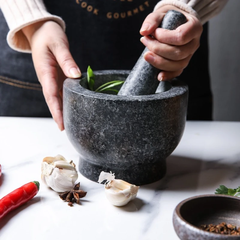 Mortar and Pestle Set Heavy Natural Granite Spice Grinder Bowl, Herb Crusher, Make Fresh Guacamole at Home