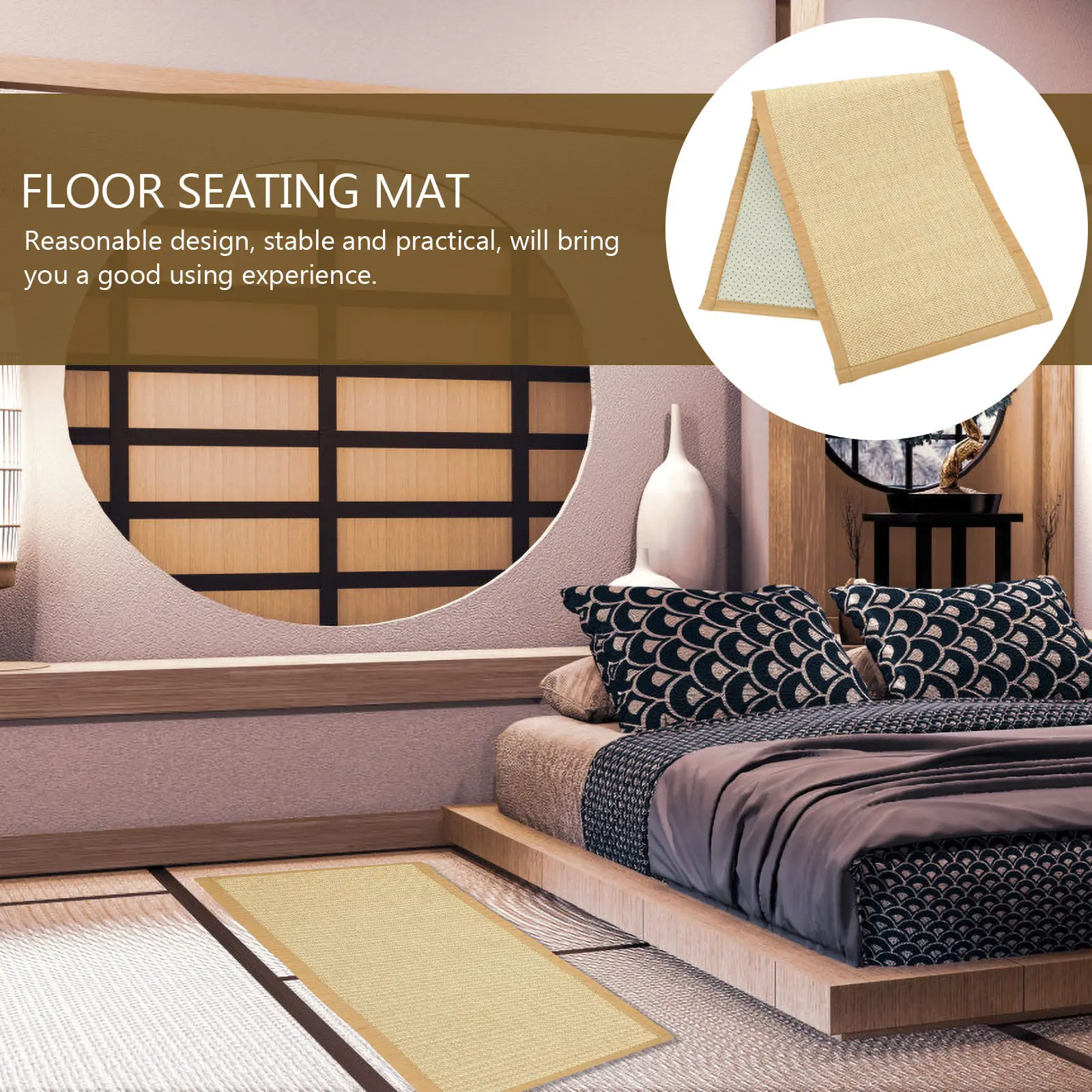 

Eco Friendly Bamboo Linen Woven Floor Mat for Sitting Meditation Yoga Relaxation Indoor Outdoor Balcony Japanese Style Tatami