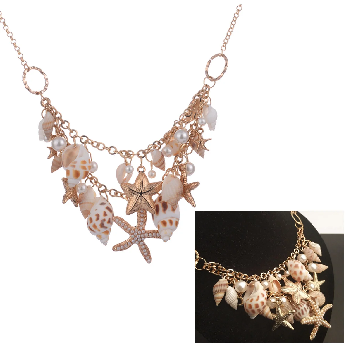 

Beautiful Seashell Conch Pearl Necklace Exquisite Mermaid Style Costume Nail Polish Hair Women Beach Travel Jewelry