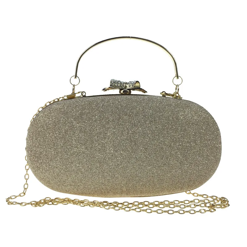 Fine Mesh Leather Diamond-encrusted Dinner Bag PU Women's Clutch Simple Leather Oval Hard Box Chain Women's Bag Bolsa Grife Luxo