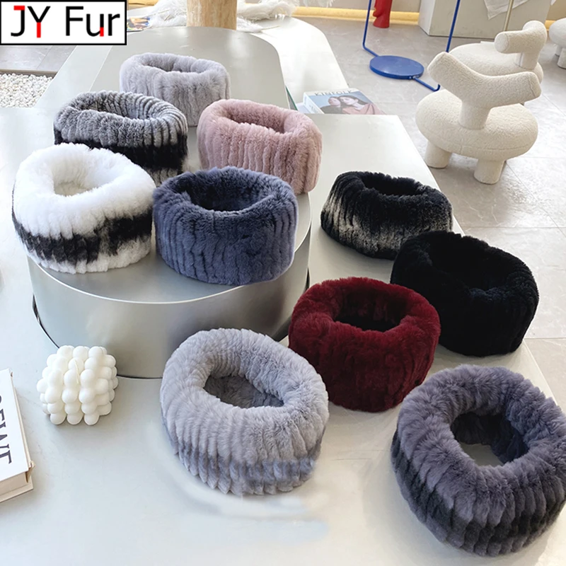 

Winter fur headbands for women knitted rex rabbit fur scarf for women real fur head wrap ear warmer newest fashion hairband