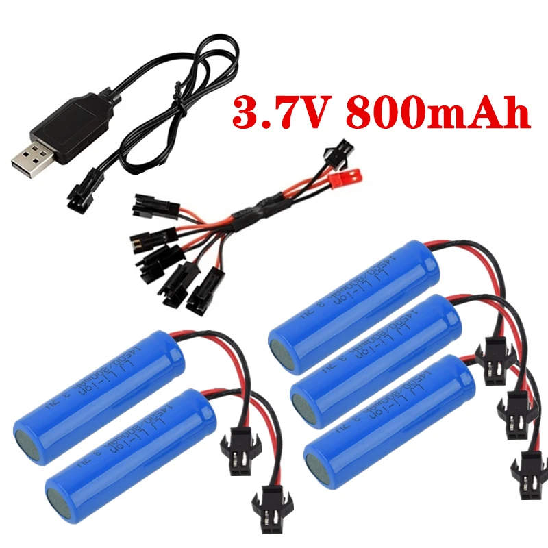 Batterie Lipo pour C2 D828 3.7V 800mAh 14500, avec chargeur pour jouets RC, hélicoptère, voiture Baot, réservoir, pistolet, camion, Train, motos, 3.7V