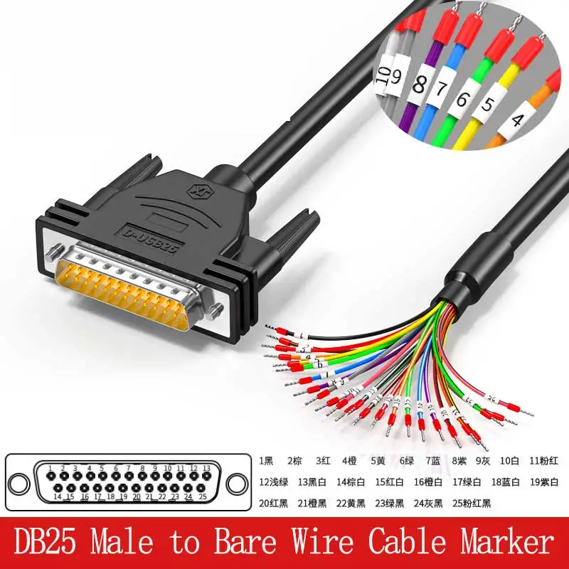 DB9 DB15 DB25 DB37 Connector RS232 Serial Cable ,9 male 15 25 Female to Bare Wire with Cable Marker,26AWG tinned copper core