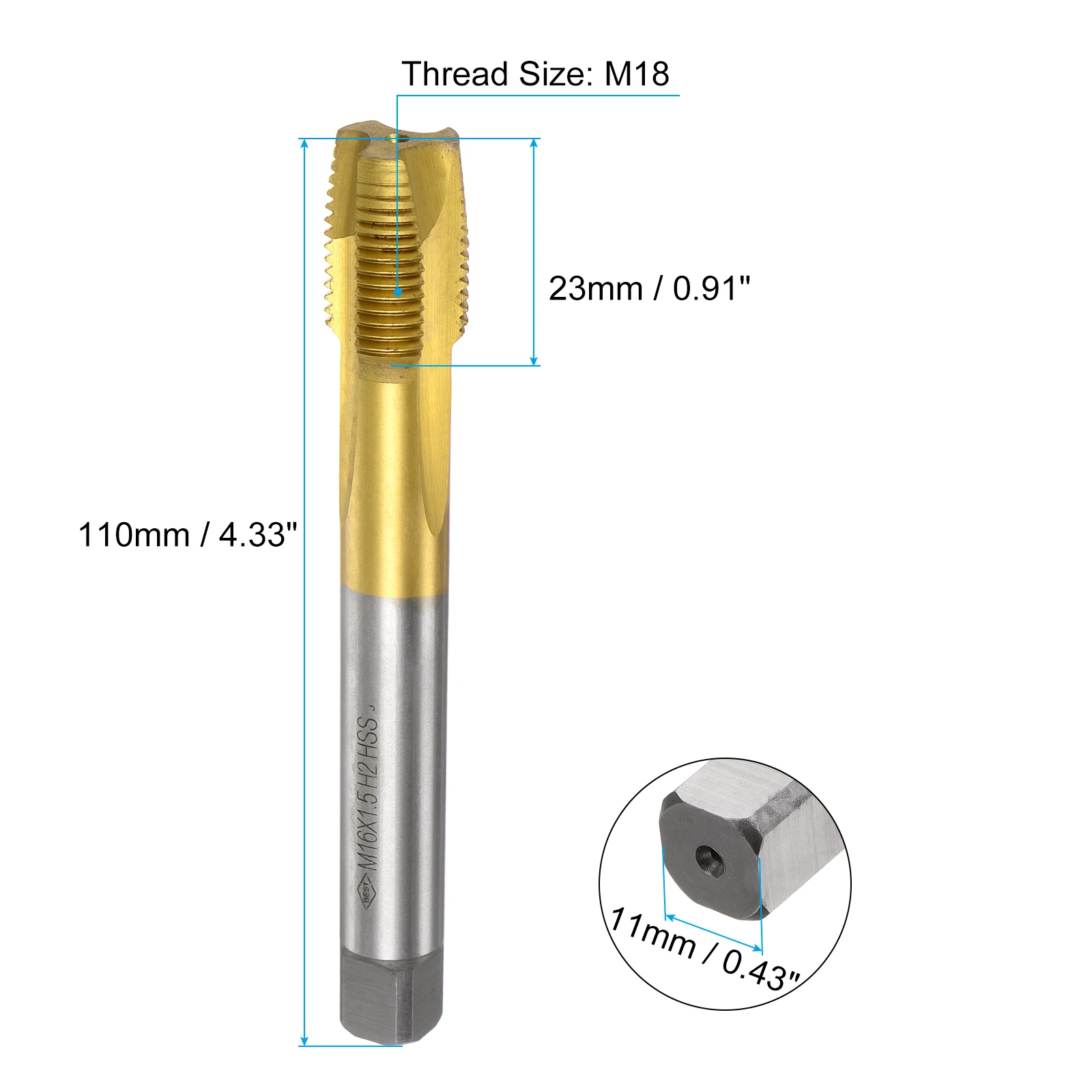 1pcs Spiral Point Threading Tap M18 M20 Thread 1.5 2.5 Pitch H2 Titanium Coated HSS Thread Tap for CNC Tapping Milling Machine