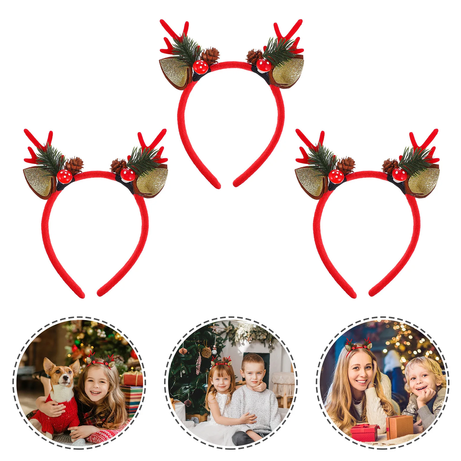 

3Pcs Christmas Reindeer Antler Headpiece Pine Cones Hairband Masquerade Party Costume Decoration Gift Christmas Headdress