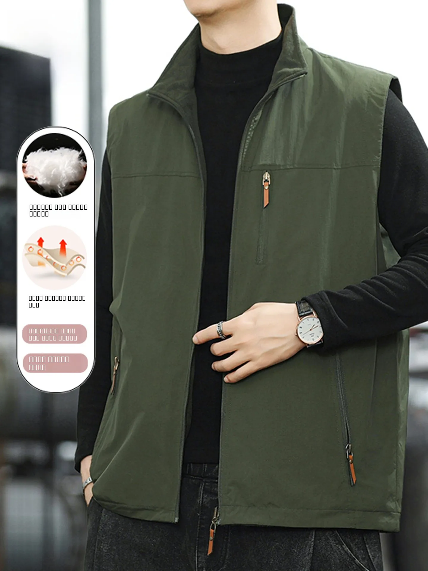 

Warm Stand Collar Men's Vest Outdoor Windproof Casual Double-sided Wear Thermal Workwear Vest Autumn Winter Youth Faion