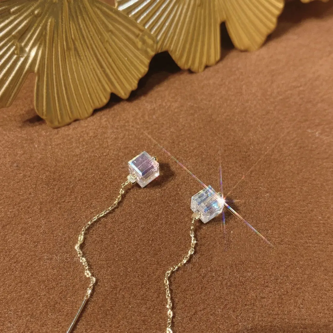 Temperament Three-Dimensional Crystal Square Ear Line Women Jewelry Top Grade S925 Silver needle Sugar Cube Earrings Female Gift