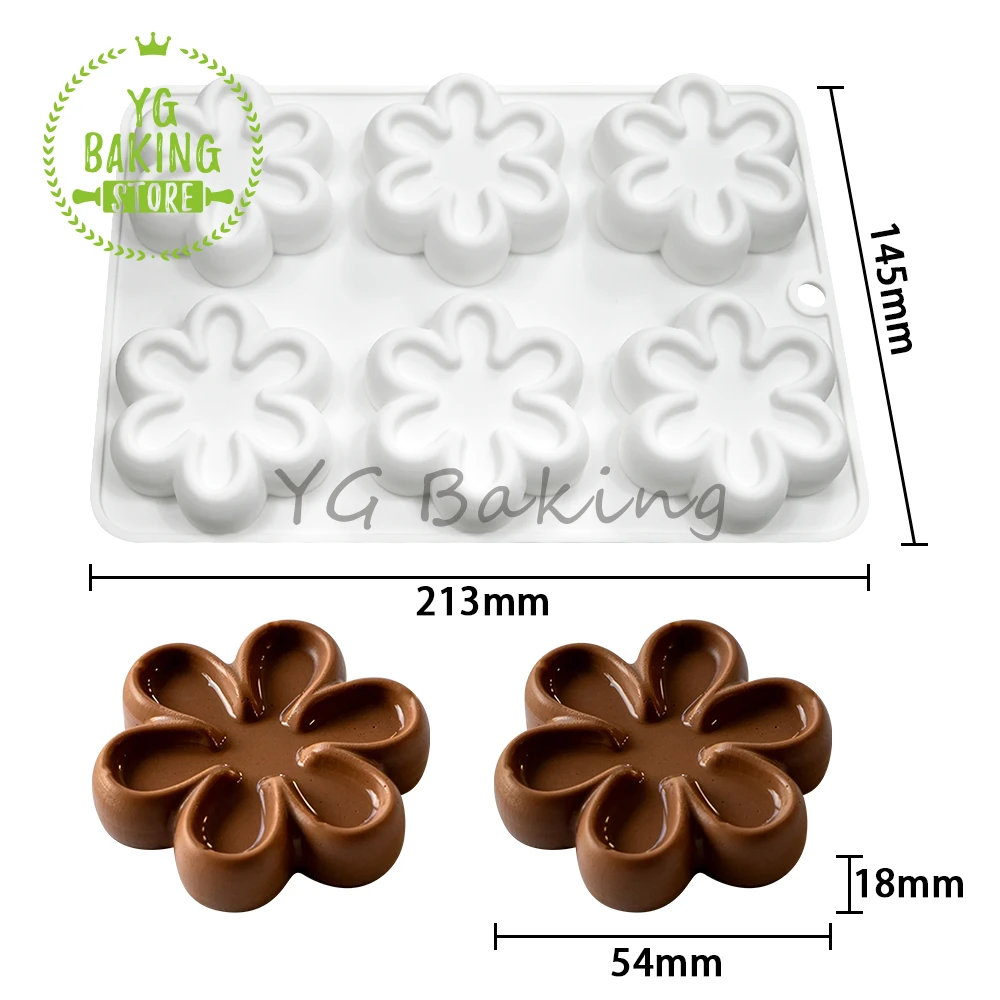 Dorica 6 Cavity Flower Design Pudding Mousse Mould DIY Dessert Chocolate Silicone Mold Cake Decorating Tools Kitchen Bakeware