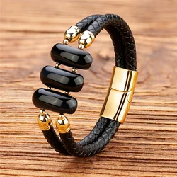 High Quality Natural Stone Bracelet For Men Multilayer Braided Leather Cord Bracelet For Women Fashion Handmade Stone Jewelry