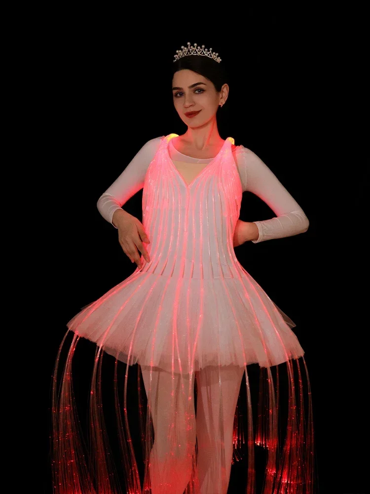 Colorful Fiber Optic Ballet Costume Skirt Luminous Dress Color Change Remote Control DIY GOGO Show Costume Performance Dress Bar