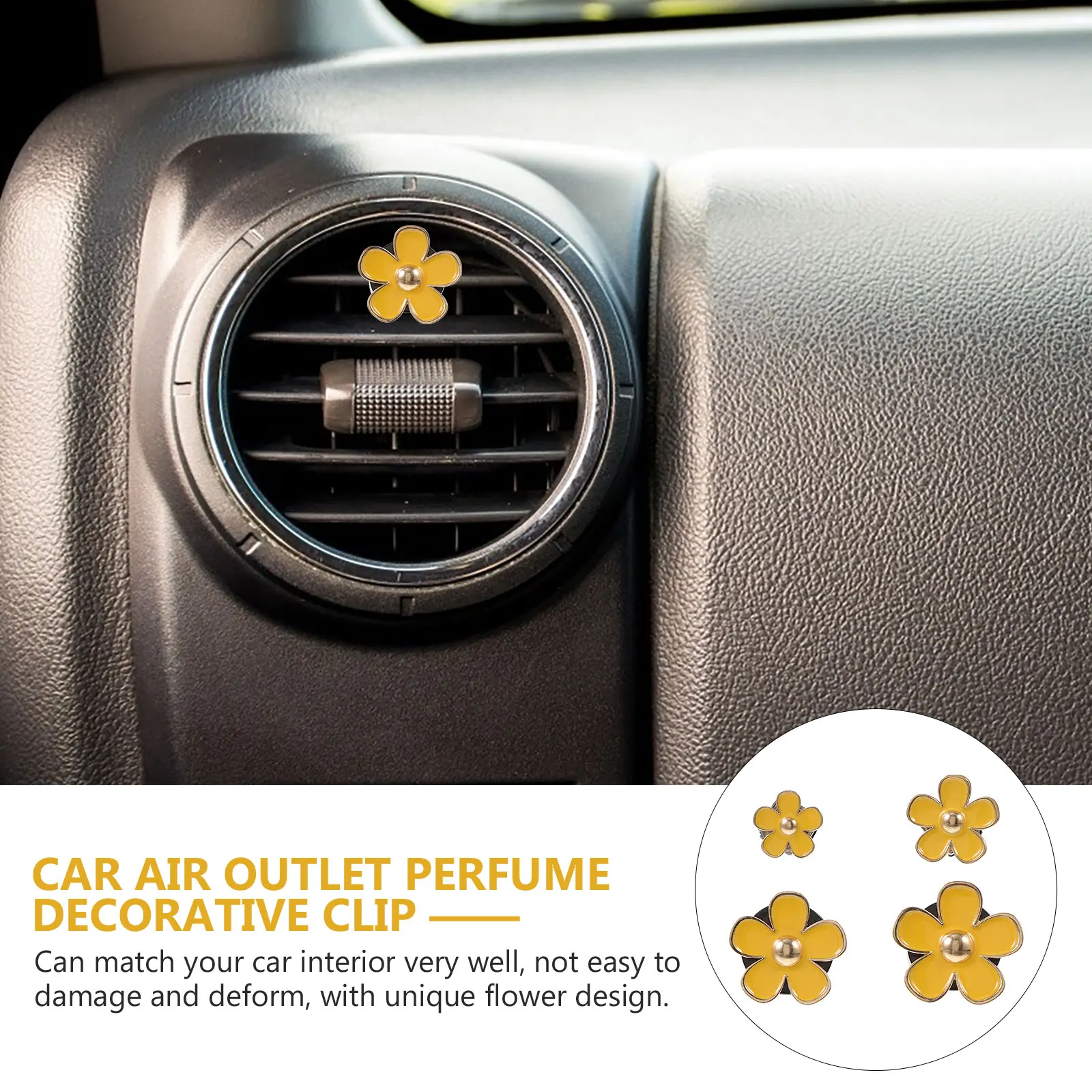 4 Pcs Car Perfume Decoration Metal Small Chrysanthemum Flower Air Freshener Clips for Women Car Vent Decor Yellow