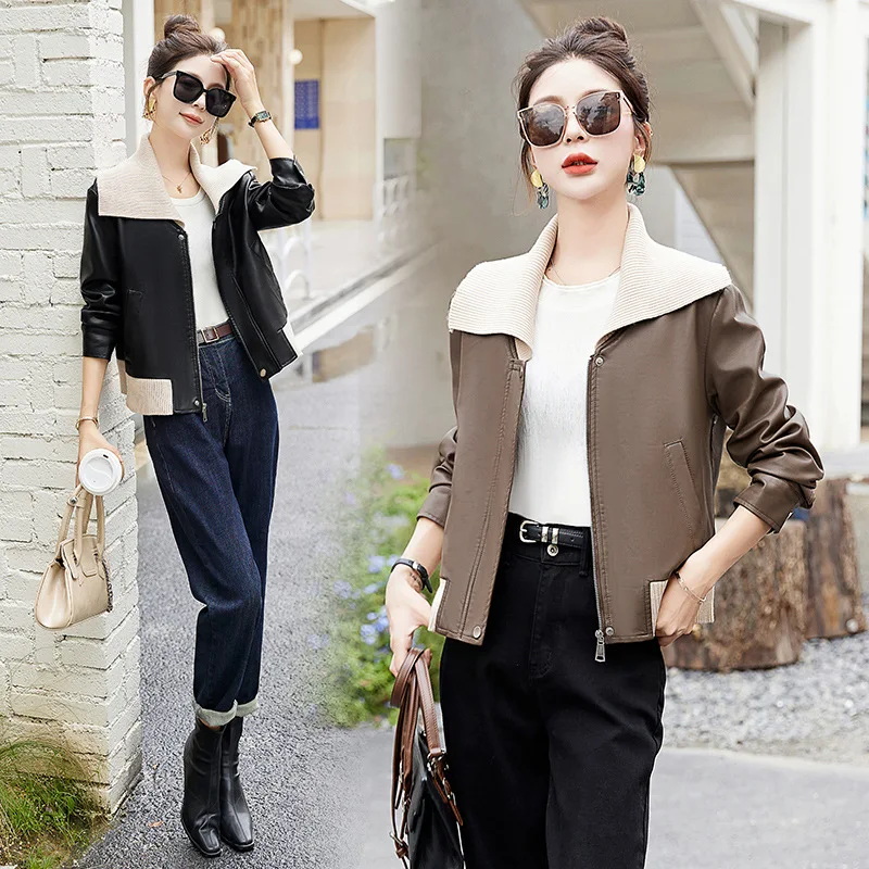 Spring and Autumn Short Sheepskin Coat for Women's 2024 New Fashion Slim Fit and Versatile Leather Jacket Top