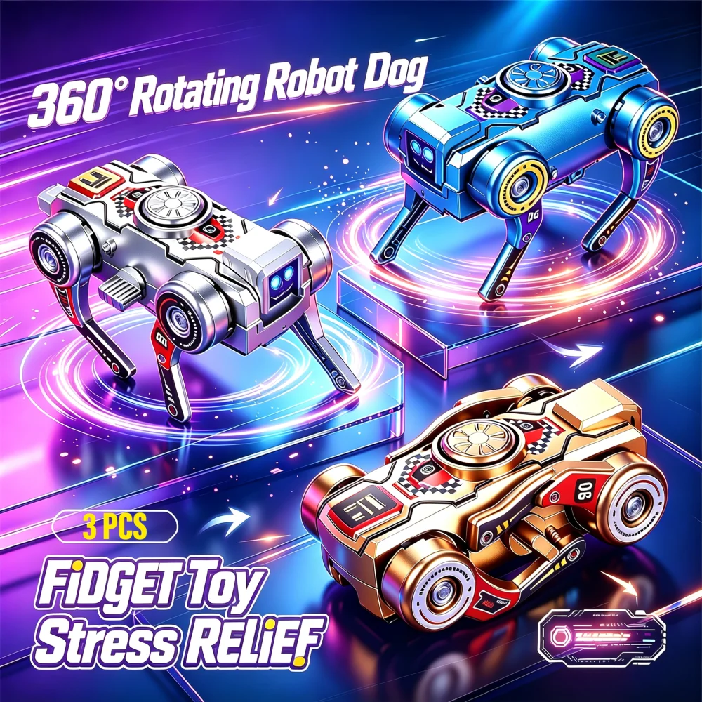 360° Rotating Robot Dog Fidget Gyro Creative Deformed Deformation Design Transforming Robot Dog Fidget Toy Birthday Party Gifts