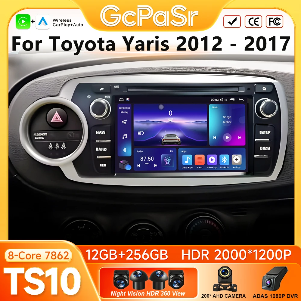 Android 16 Car Radio For Toyota Yaris 2012 - 2017 GPS Navigation Android Auto Carplay Wifi 4G Autoradio Video No 2din DVD Stereo