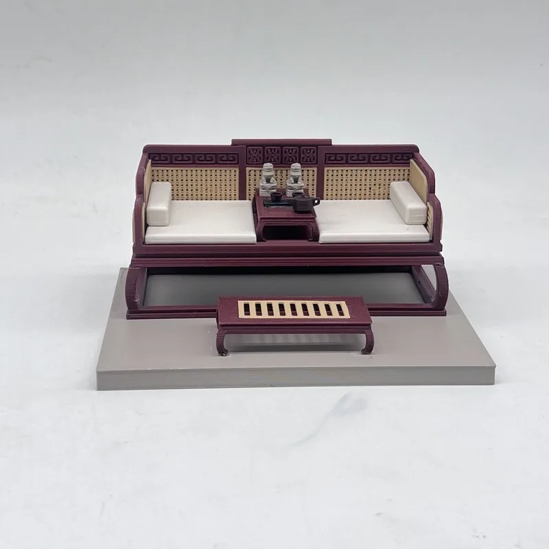 Handmade Miniature Arhat Bed Model, Exquisite Chinese Micro Furniture Decor, Collectible Dollhouse Miniatures for DIY
