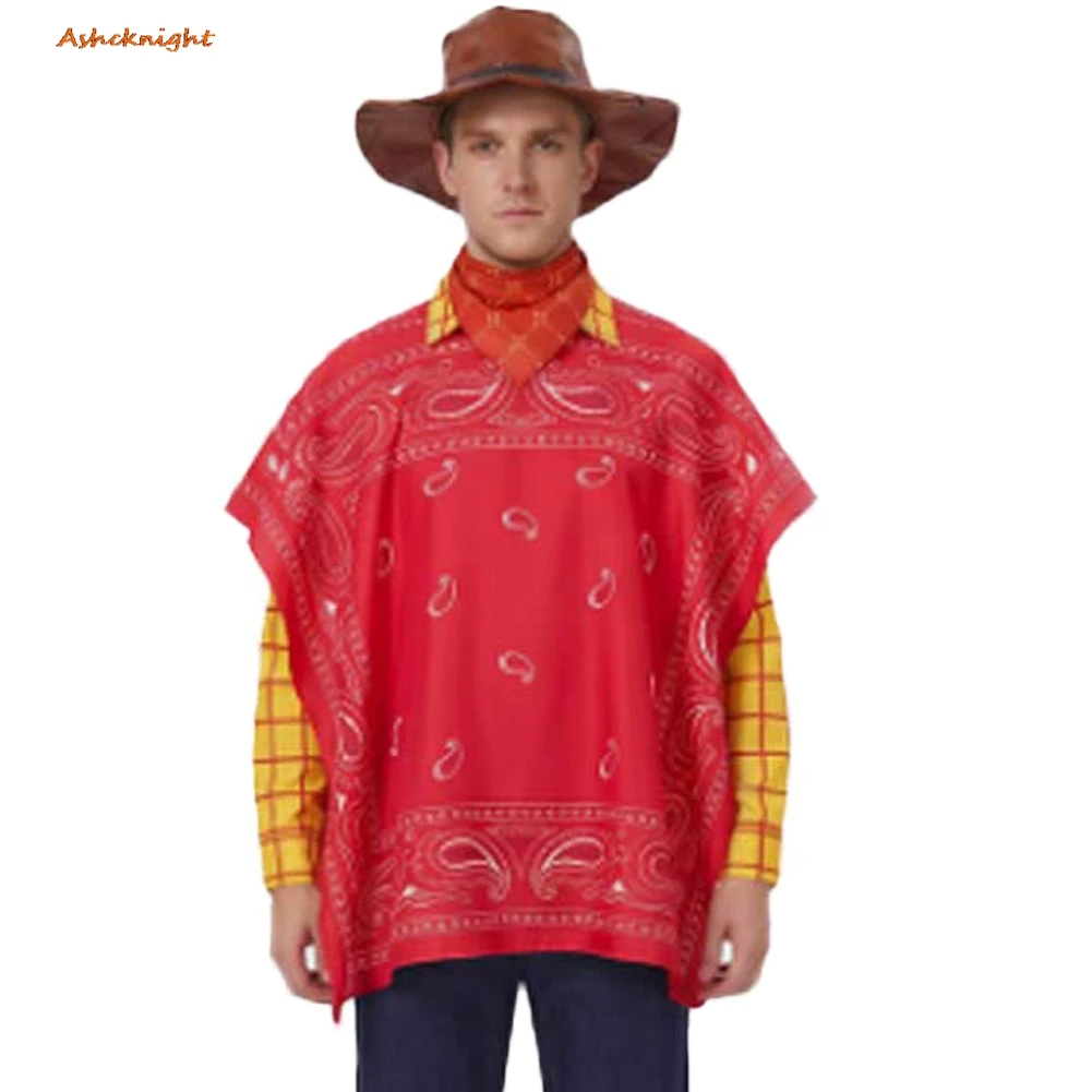Film-Plüsch-Story-Cosplay Woody Umhang Zylinderhut Kleidung Herren Erwachsenen-Party-Verkleidung Rollenspiel Männliches Outfit Anzug Halloween-Kostüm