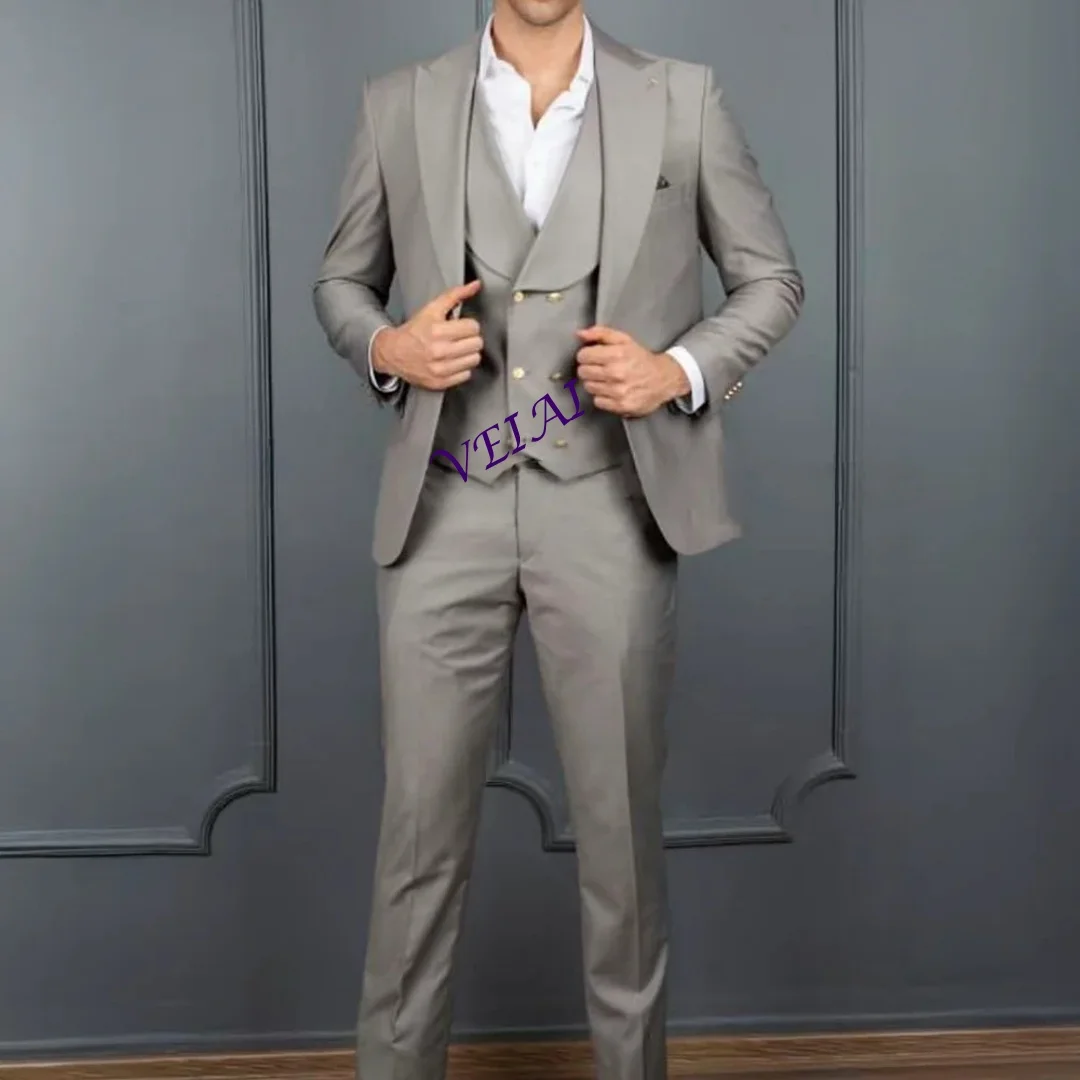 

CustomizedTailored Men’s Gray 3 Piece Suit Modern Fit Blazer Vest Pants for Wedding Business Xmas Prom Party Male Gift Tuxedo