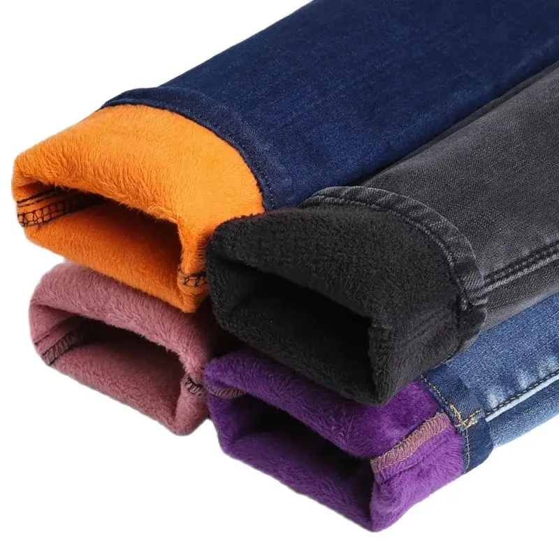 Oversize Women Winter Denim Jeans Velvet Thicken Warm Plush Pencil Feet Skinny Fitting Plus Size Leggings Hot Lining XS 10XL