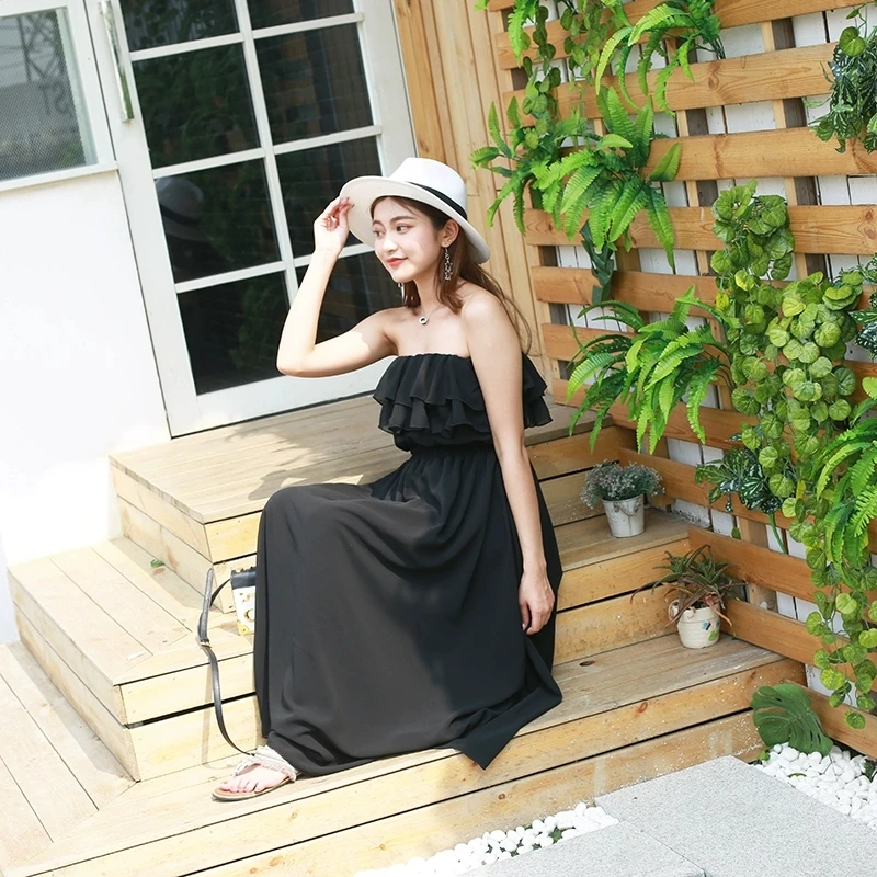 Verão branco chiffon longo dr feminino sle duas camadas princ vestido emagrecimento cintura alta plissado saia linha a