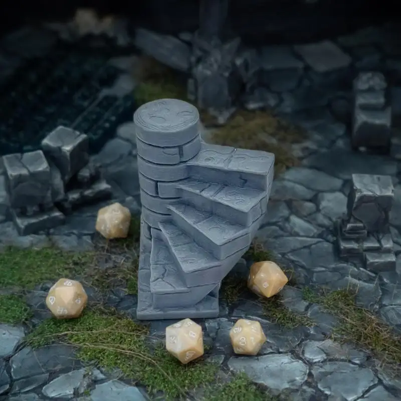 3D Printed Tomb Staircase Ornament Miniature Ruined Landscape Desktop Decoration D&D Wargaming Game Tomb Terrain Staircase Model