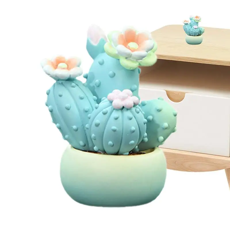 Cactus Resin Figurines Resin Cactus Auto Interior Decor Delicate Flowers Car Interior Figure For Center Console Under The Front