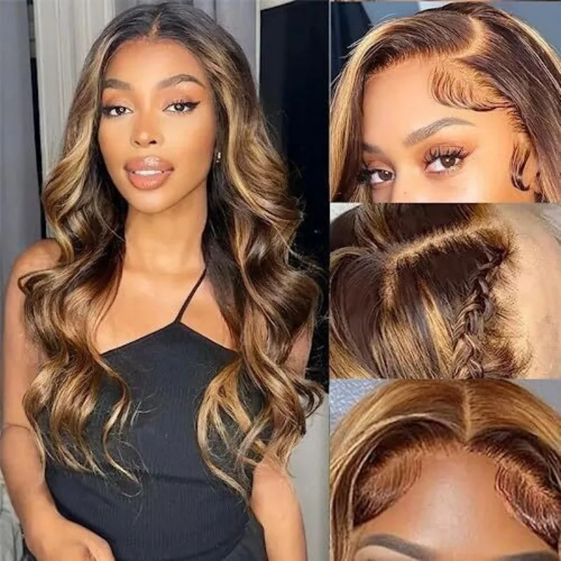 

4/27 Highlight Blonde 13x6 HD Lace Front Hair Wigs 250% Density Body Wave Lace Frontal Human Hair Wigs 34 Inch For Women