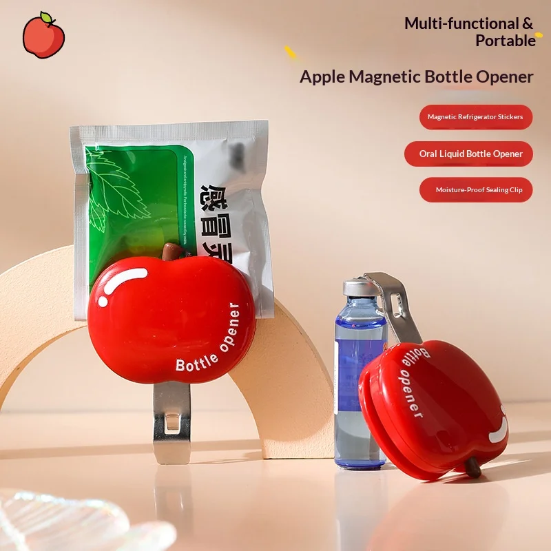 Apple Bottle Opener Multi-functional Refrigerator Sticker Snack Sealing Clip Cartoon Portable Magnetic Bottle Opener