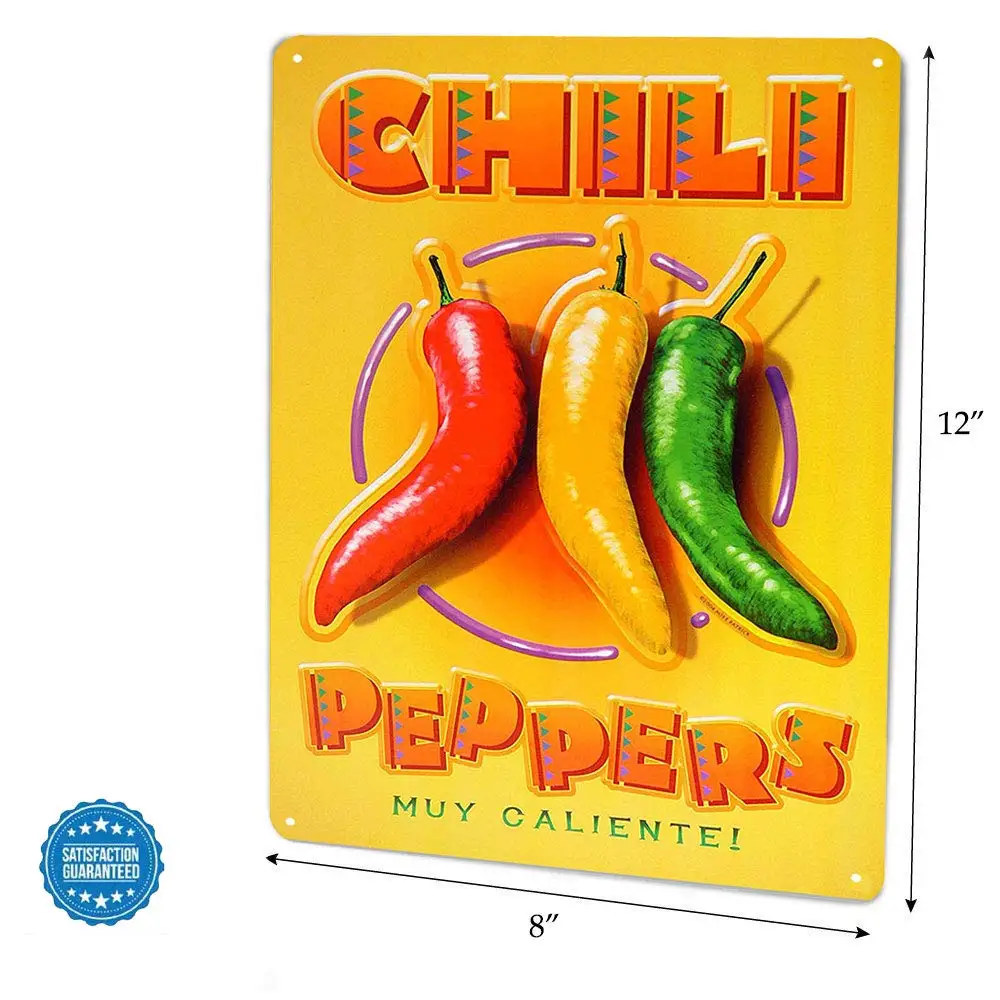 ARTCLUB Chili Peppers Spicy Food Muy Caliente, Metal Tin Sign, Art Plaque Poster Kitchen Home Wall Decor