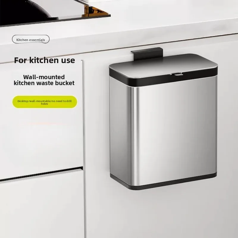 

New Stainless Steel Trash Can for Kitchen Wall Mounted Garbage Bin Space Saving Under Sink Waste Basket Rustproof Hanging Bucket