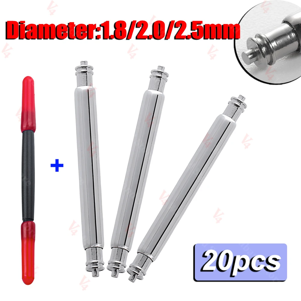 20pcs 1.5mm1.8mm 2.0mm 2.5mm Diameter Watch Band 16/18/20/22/24mm Spring Pin Watch Repair Tool Metal Steel Spring Bars Link Pins