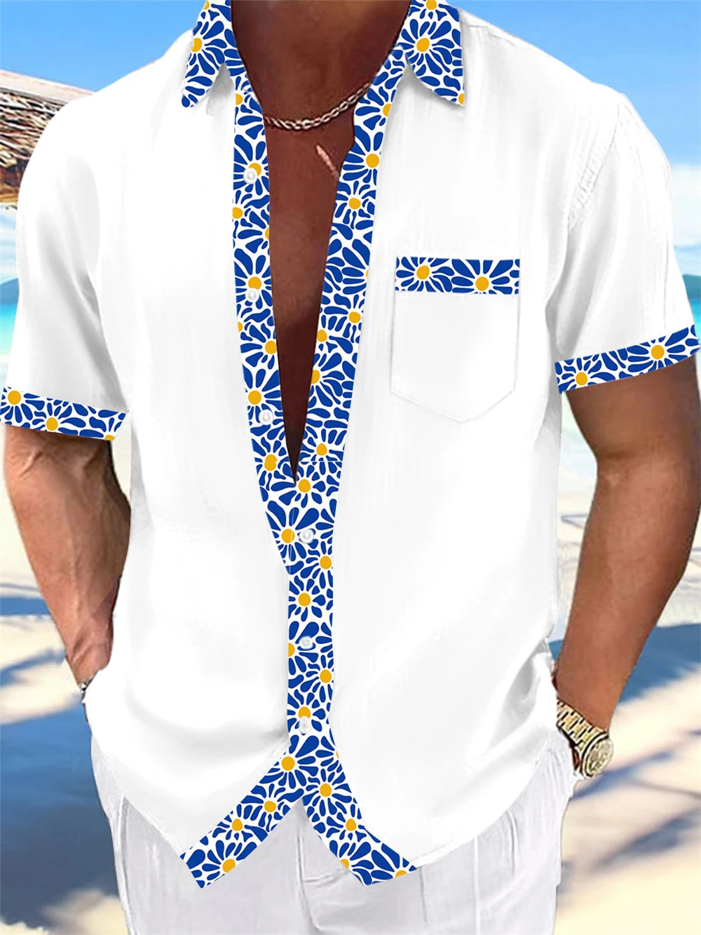 Solid Color Hawaiian Style Printed Summer Shirt Men's Shirt Casual Fashion Street Short Sleeve Beach Holiday Men's Button Shirt