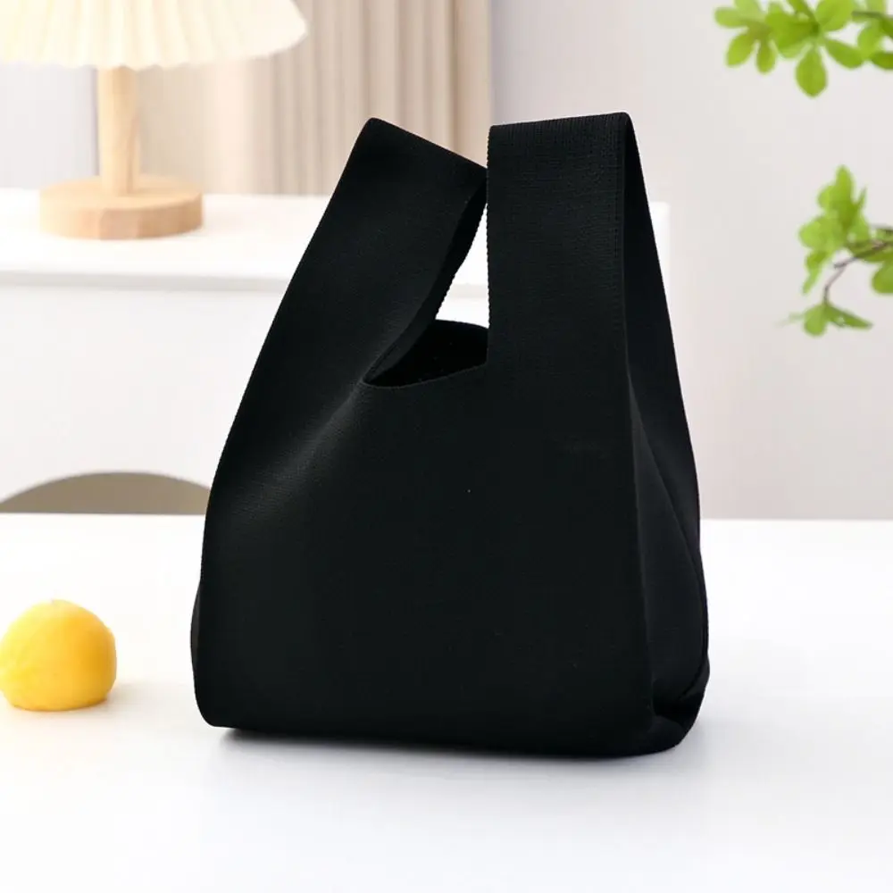 

Casual Knitted Knot Wrist Bag Solid Color Handmade Handbag Reusable Large Capacity Shopping Bags Women Girls