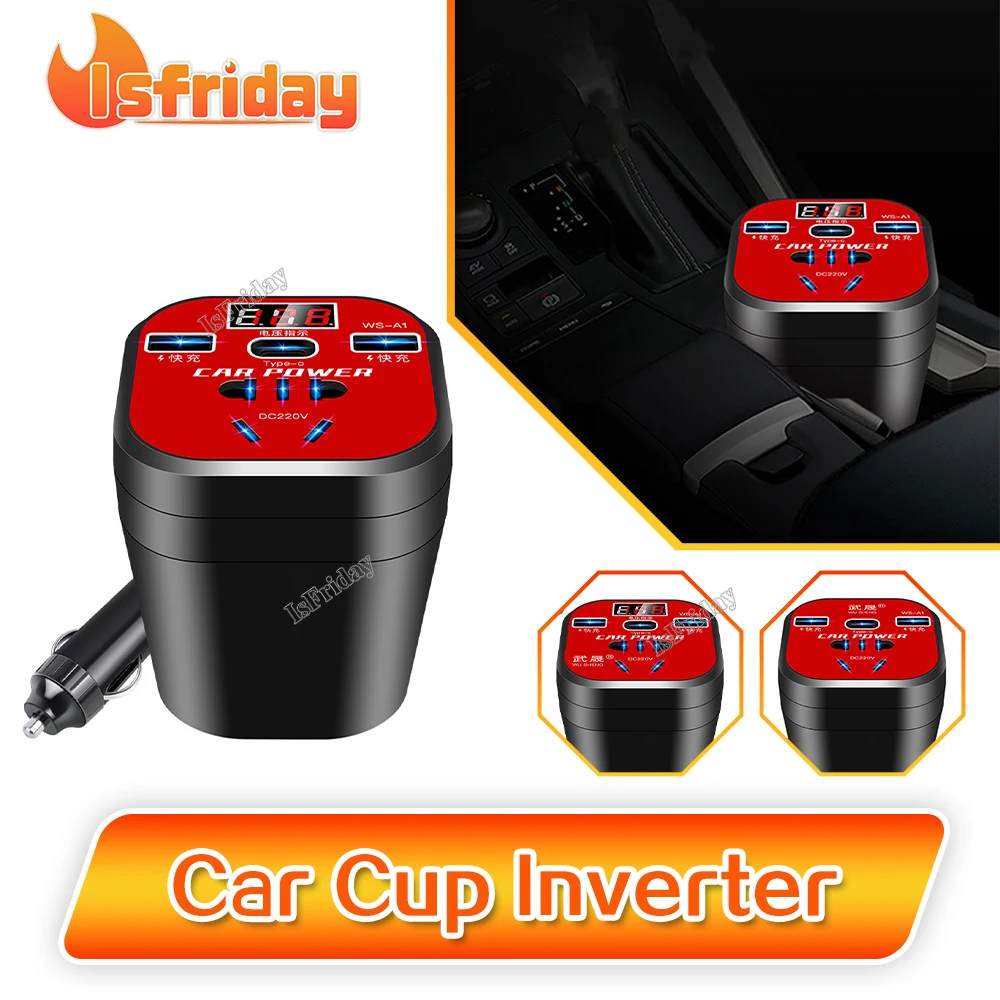 Car Power Inverter 24V 12V 220v 200W Led Display Car Output Power Inverter Charging Cup High Inverter Type-C Mounted Power