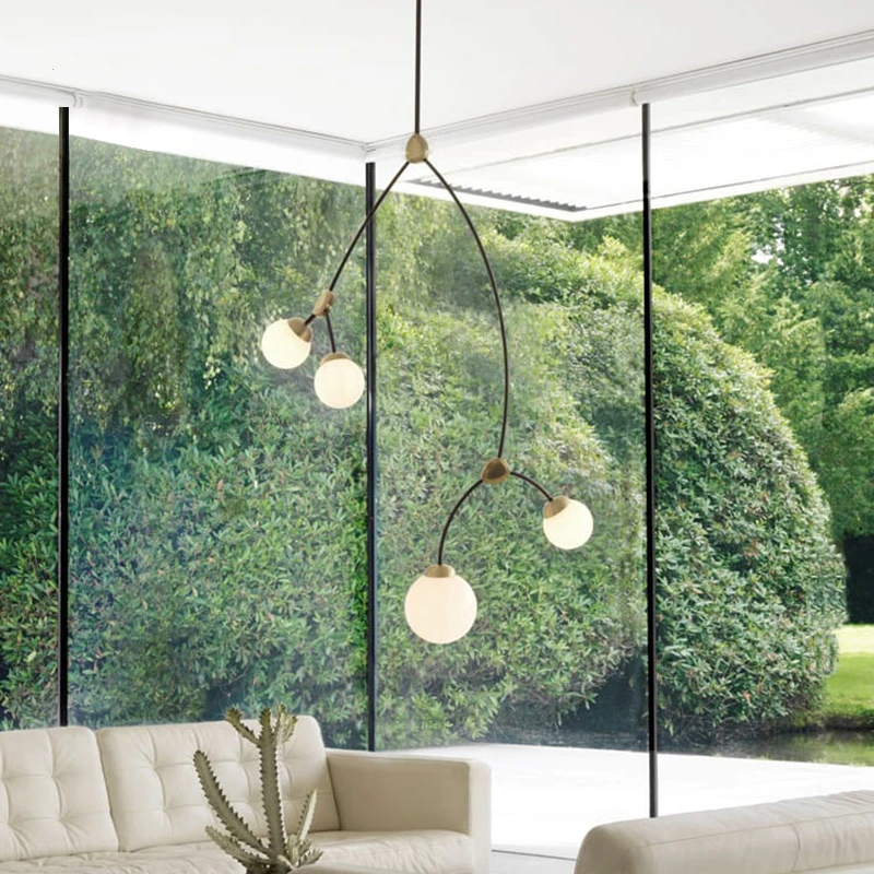 Nordic Tree Branch Glass Bubble Chandelier LED Horizontal Lamp for Dining Table Bar Bedroom Kitchen