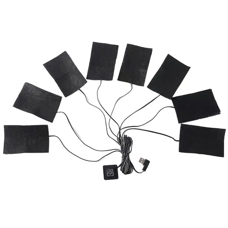 USB Electric Heating Pad For Clothes 8 In 1 Jackets Warming Heating Pad Winter Sport Vest Heated Mat Carbon Fiber Heating Cloth