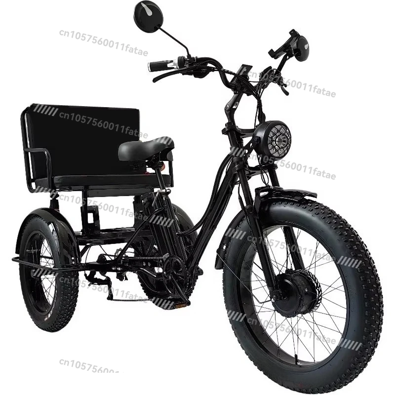 24 Inch Fat Tire Electric Cargo Tricycle 3 Wheel Motorized E-Tricycle Hybrid Bicycle Scooter Adult Use for Daily Transportation