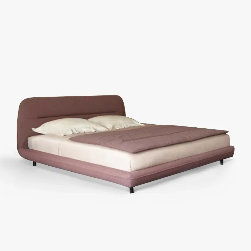 Minimalist style first layer yellow cowhide leather bed modern Internet celebrity creative bedroom furniture designer