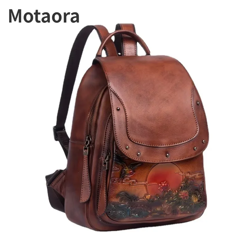 Fashionable Retro Embossed Women's Backpack leather Backpack luxury Backpack New Versatile Women's Handbag Trend