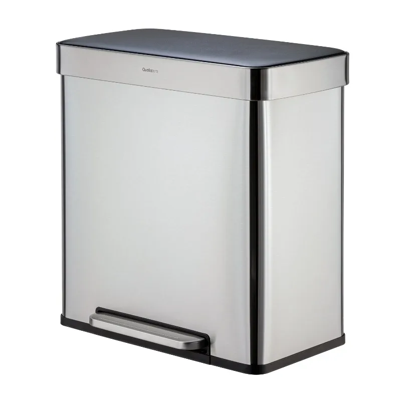 

Qualiazero 16 Gallon Trash Can, 8 Gallon Dual Compartment Step On Kitchen Trash Can, Stainless Steel