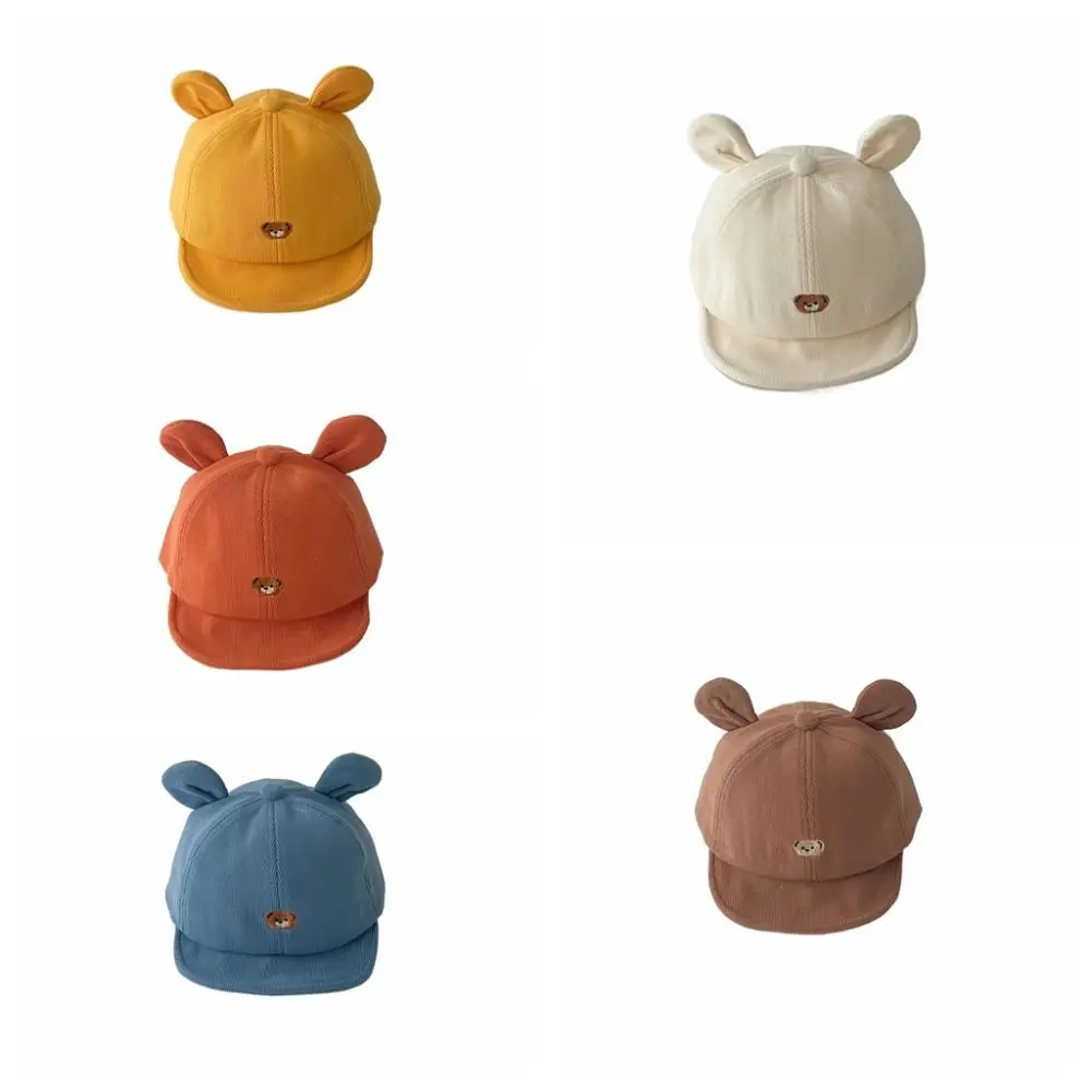 Warme, verstellbare Kinder-Fischermütze, Cartoon-Bär-Ohr-Baby-Visiermütze, einfarbig, bestickt, Baby-Sonnenhut für Jungen