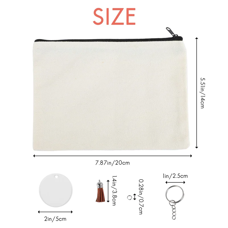 効率的な10個入り昇華ブランクポーチDIY熱転写メイクアップバッグアイロン転写ジッパーキャンバスペンケース女性子供向け