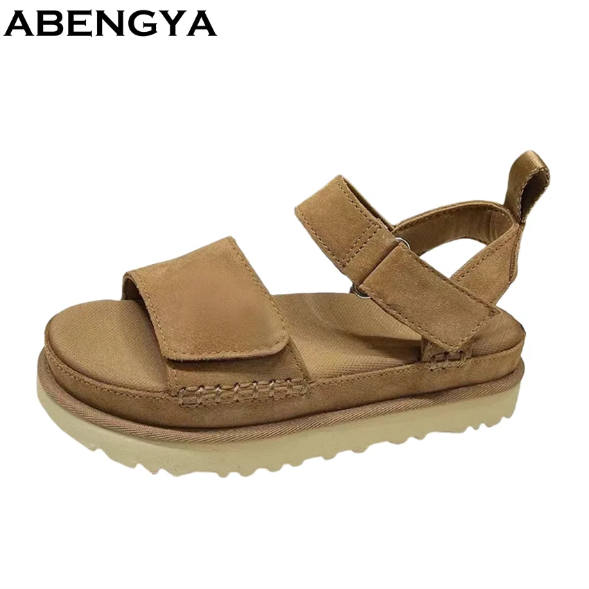 Sandalias de plataforma con parte inferior gruesa para mujer, zapatos planos de playa con punta abierta, informales, a la moda, Roma