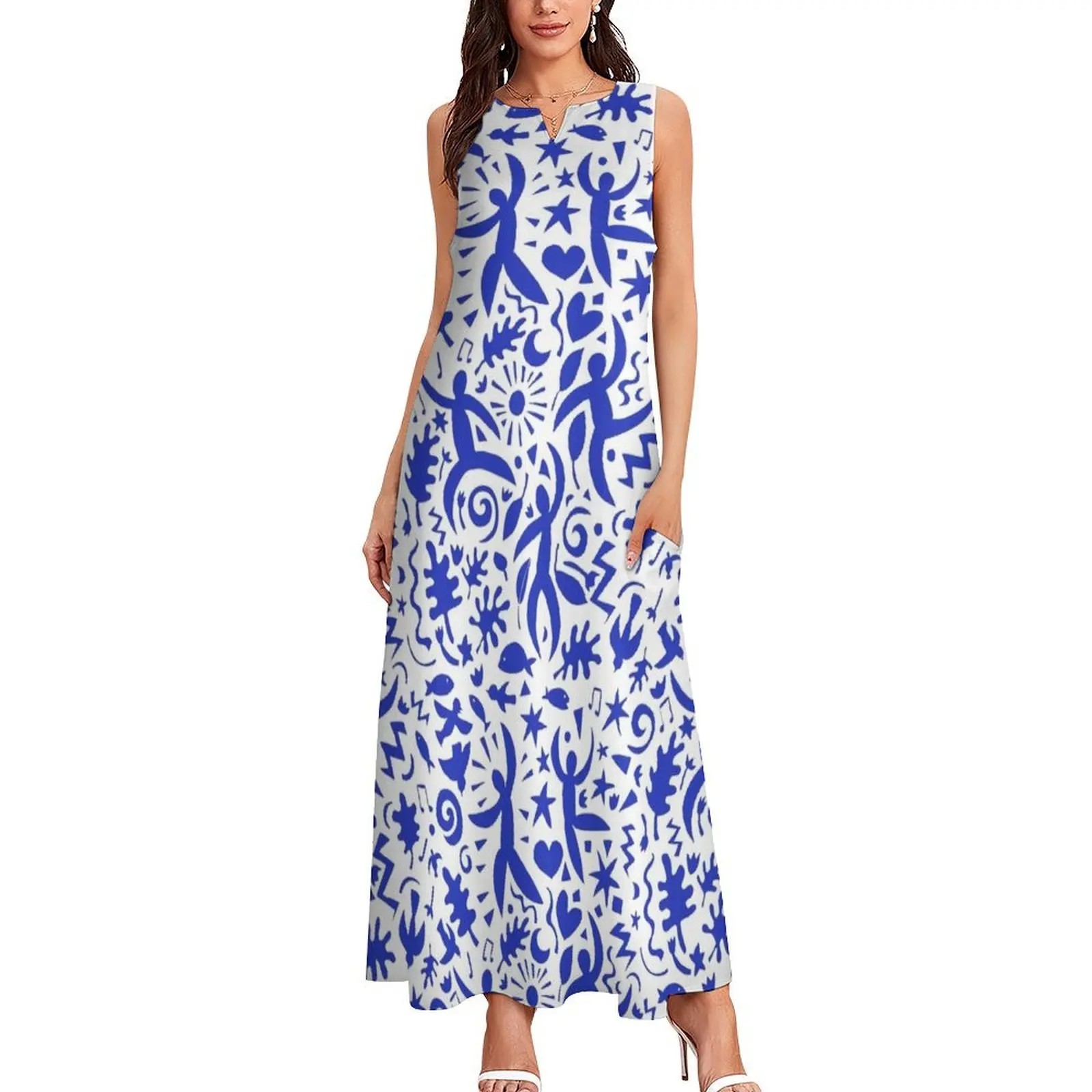 Cuban Salsa - blue on white - contemporary dance pattern by Cecca Designs Long Dress evening dress ladies Women's dresses Dress