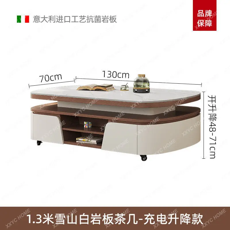 PG intelligent electric lifting rock slab coffee table dining table dual-purpose household two-in-one tea table antique movable