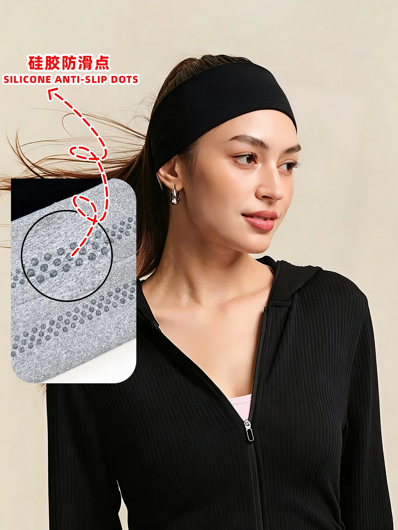 Minimalist Fitness Wide Headband with Silicone Anti-slip Dots, High Elastic Sweat-wicking Fabric for Skipping, Cycling, Workout