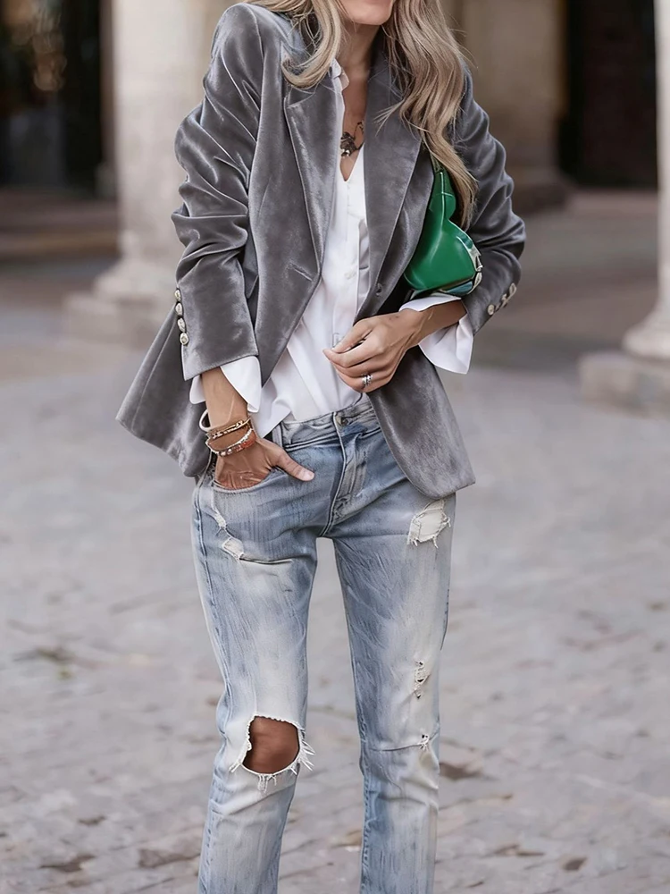 Outerwear For Women Long Sleeve Turn Down Collar Loungewear Jackets Solid Single Button Cardigan Coats Streetwear Dropshipping