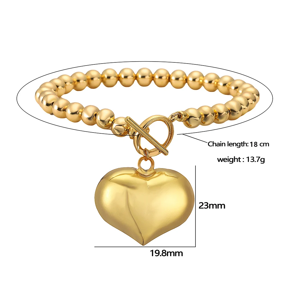 HECHENG, European and American Exaggerated Glossy Big Peach Heart Brass Beads Necklace Fashion Jewelry For Woman Clavicle